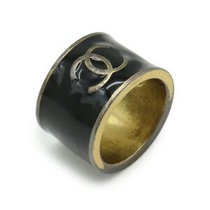 Chanel Heart Wide Ring Metal Black Gold